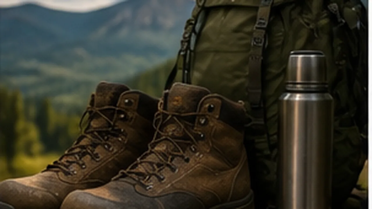 Angelzubehoer: Stiefel, Rucksack, Thermoskanne